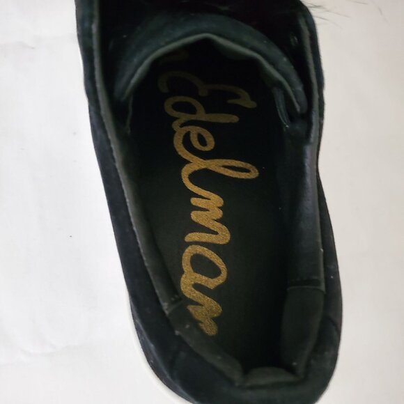 Sam Edelman Women's Black Leya Pom-Pom Faux Fur-Embellished Velvet Sneaker 7.5M - Picture 15 of 16